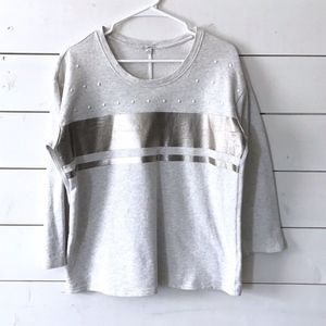 Gap Gray Stripe Embellished Pullover Sweater